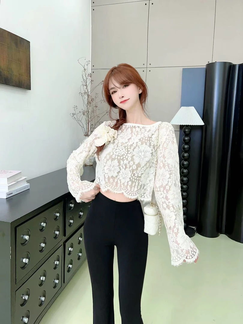 【梦幻女神】蕾丝衫女夏季薄款防晒设计感镂空2025新款#8665