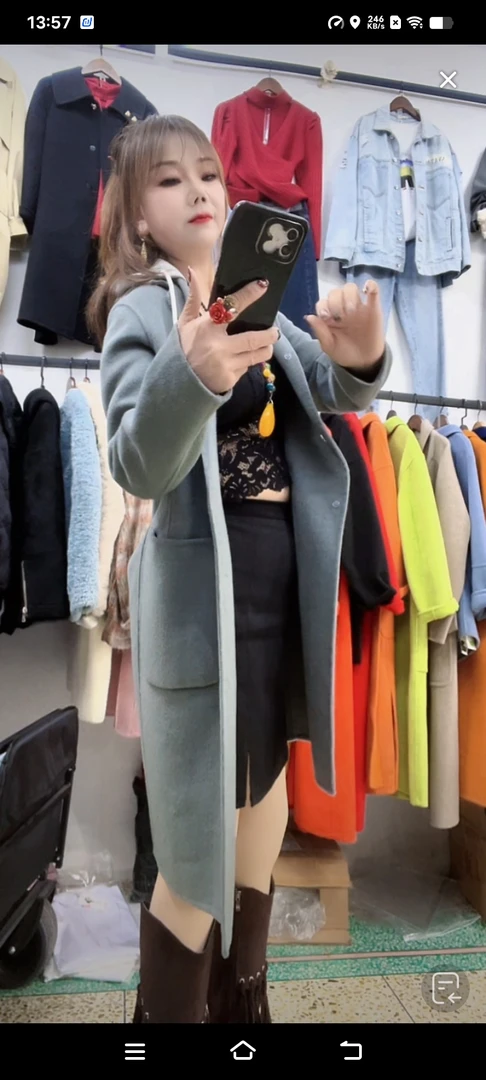 连帽中长款大衣秋冬宽松毛呢外套高级感