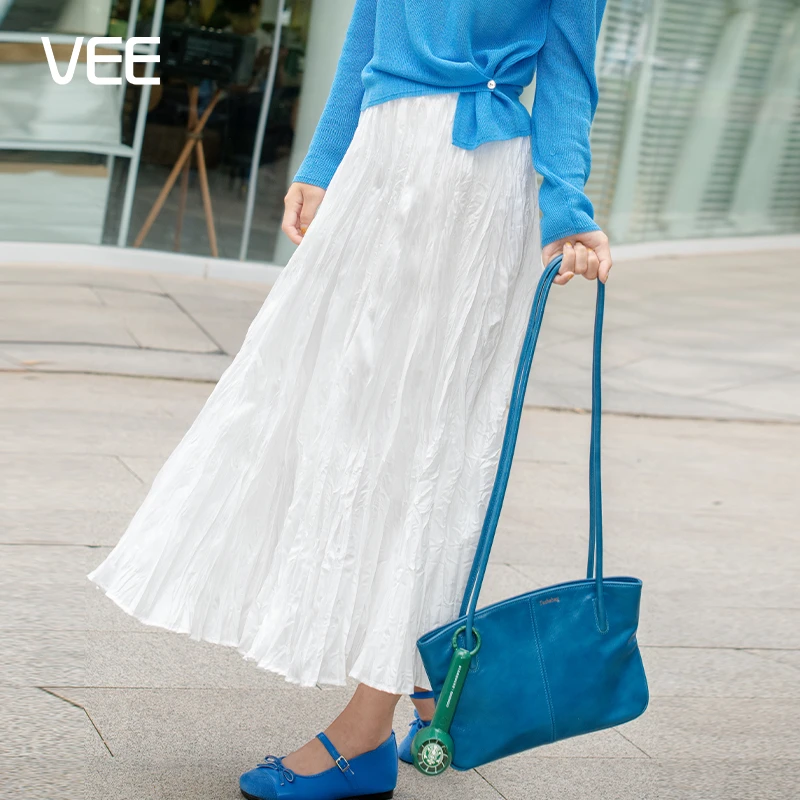 VEE【流光裙】25新款法式复古赫本浪漫氛围感压皱缎面肌理感半裙