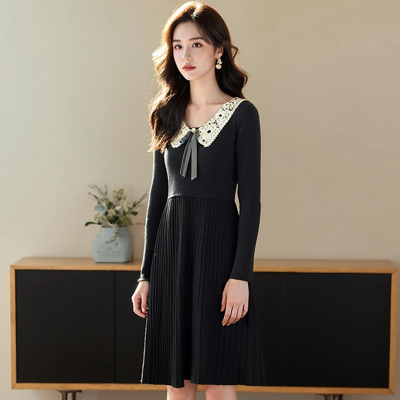 【奢姿】大码女装2025春季蝴蝶结减龄假两件连衣裙胖妹妹时尚针织