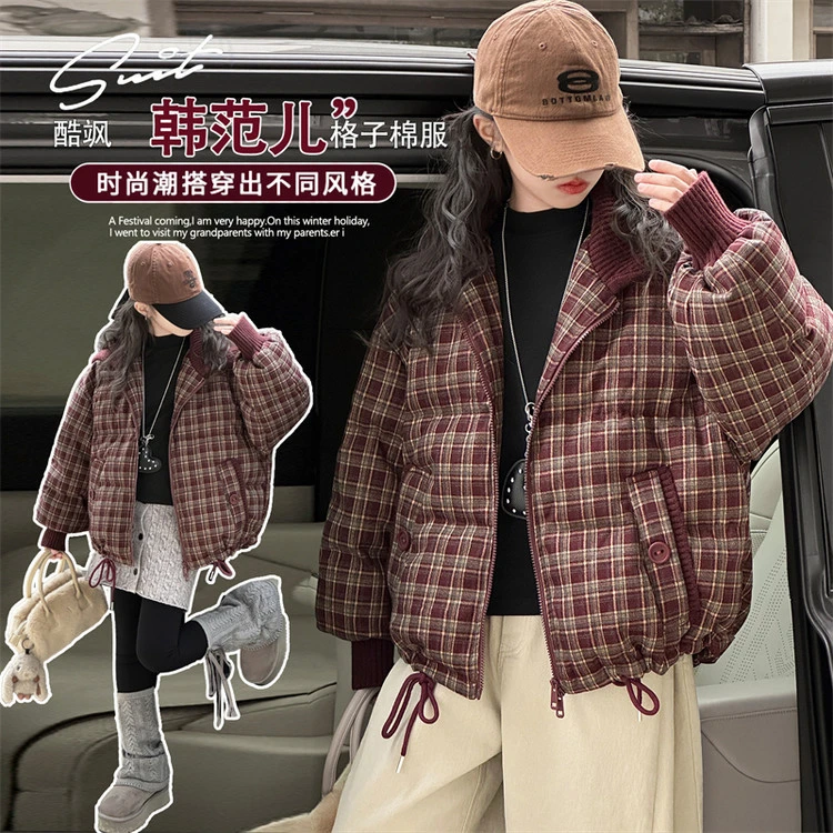 棉袄/棉服韩版格子女童中大童