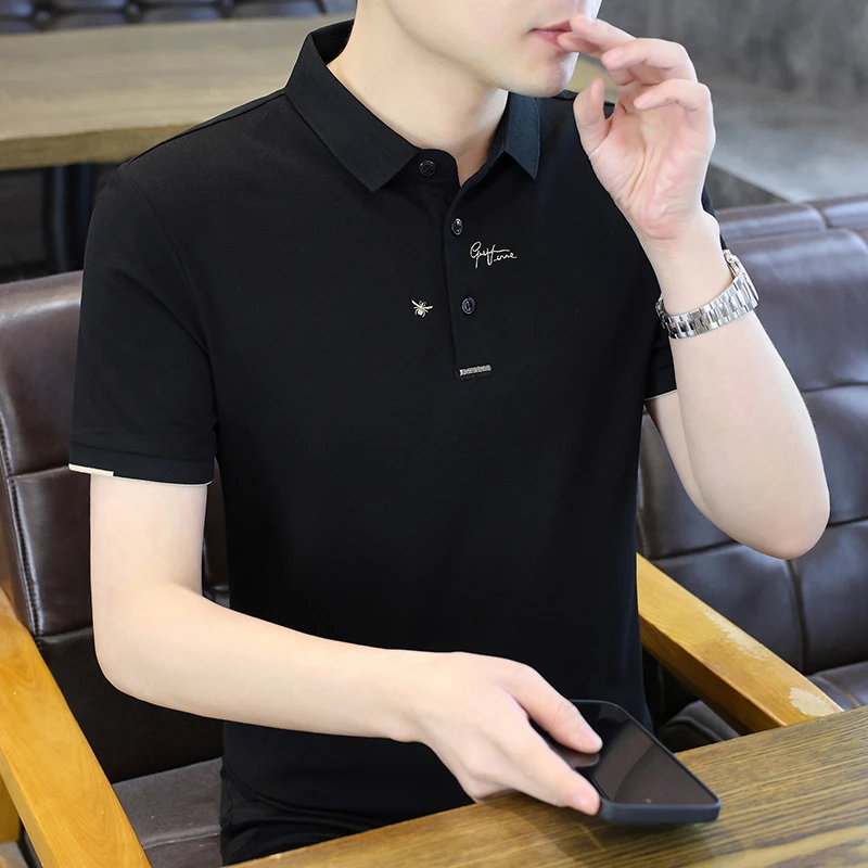轻奢男装夏季薄款短袖Polo衫上衣修身字母刺绣休闲百搭翻领T恤潮