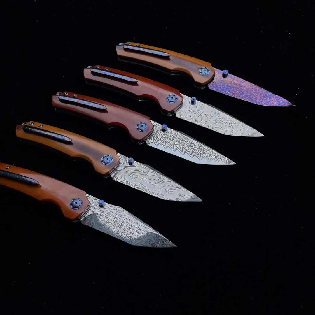 三之立三之立天马老师素月瑞粉/龙鳞纹手工户外折叠吃肉刀收藏