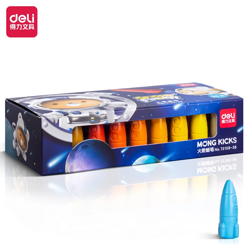 直播得力72109-36色火箭蜡笔