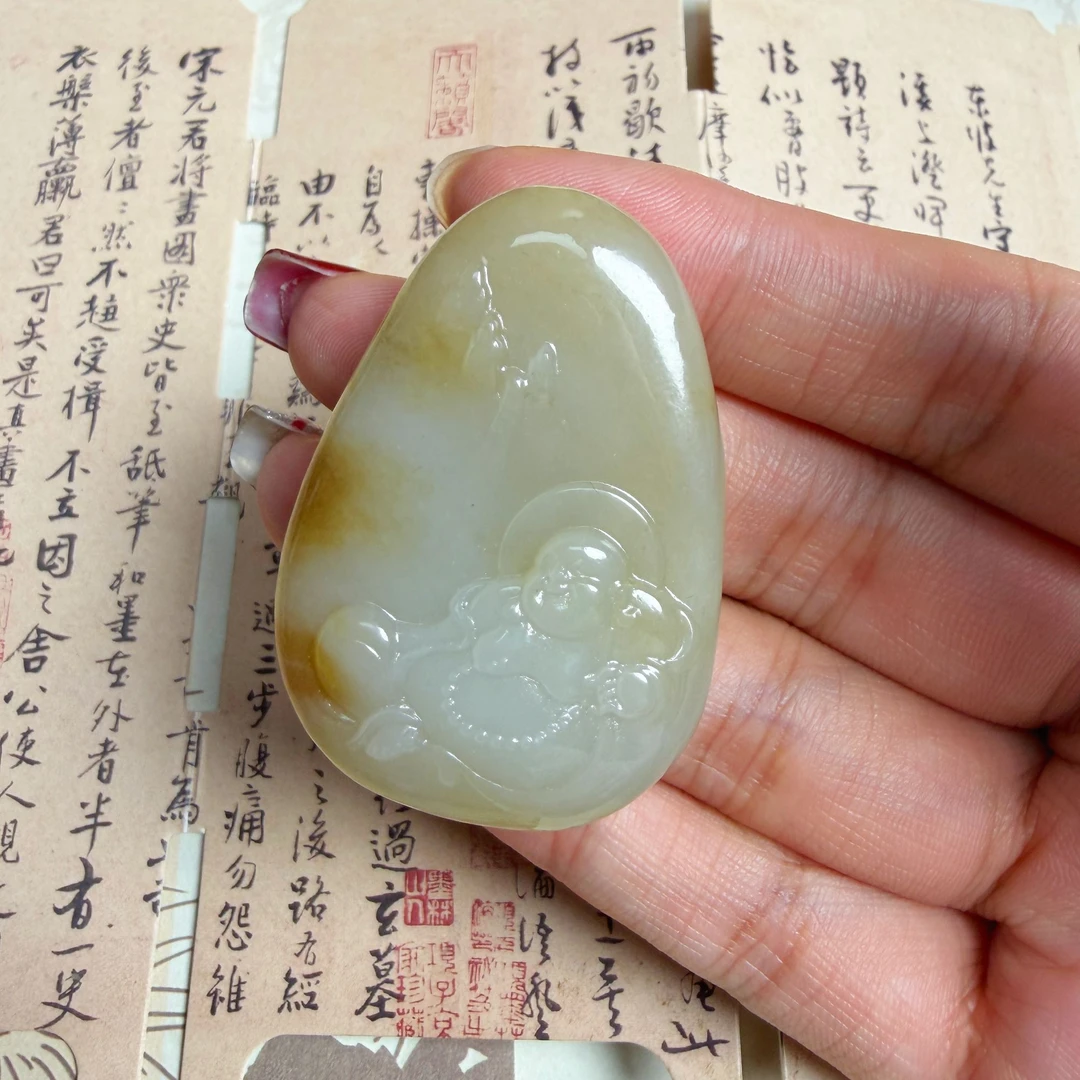 天然和田玉糖白佛公吊坠笑口常开精致百搭适合送女士生日礼物