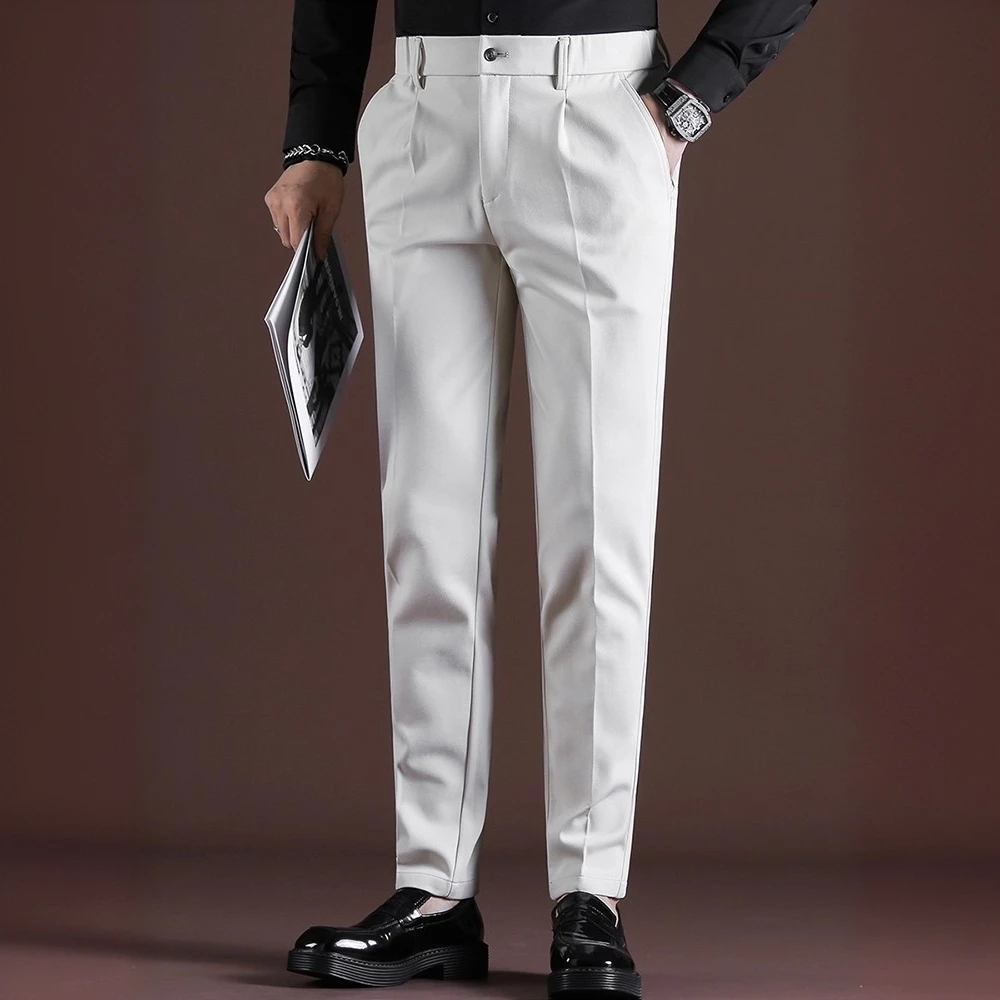 莱赛尔松紧腰商务西裤男高品质休闲长裤修身小脚抗皱易打理西服裤