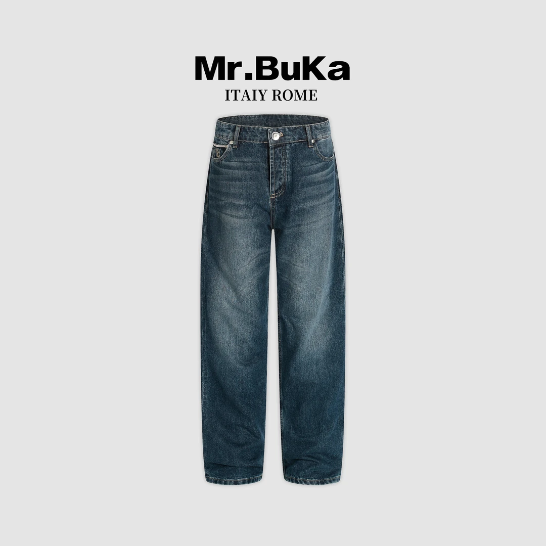 Mr.Buka『高定B家水洗牛仔裤』25男士老钱风新款100纯棉牛仔裤