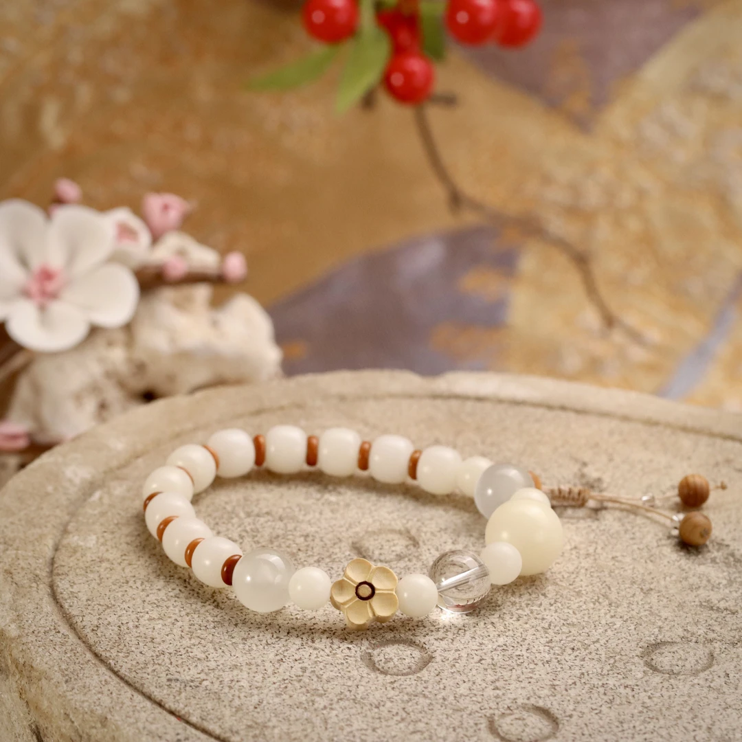 【留白】白玉菩提猫眼白水花朵女手串国风显白菩提子手串情侣款