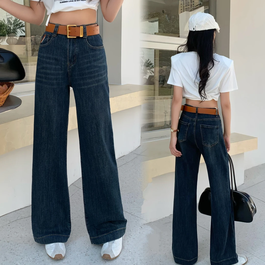 欧货薄款高级感牛仔阔腿裤2025年春季爆款高腰百搭显瘦洋气直筒裤