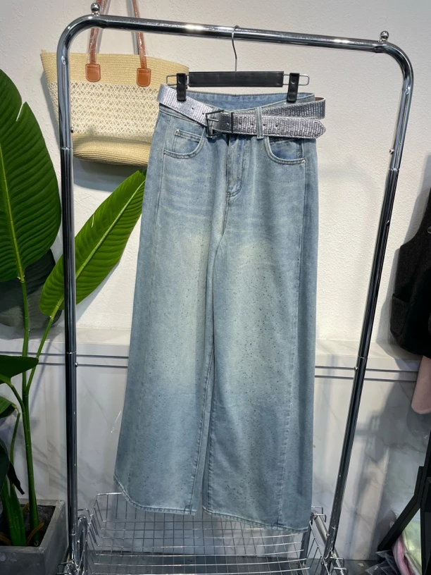 2025春夏高腰显瘦阔腿牛仔裤女宽松垂感拖地休闲直筒裤春夏