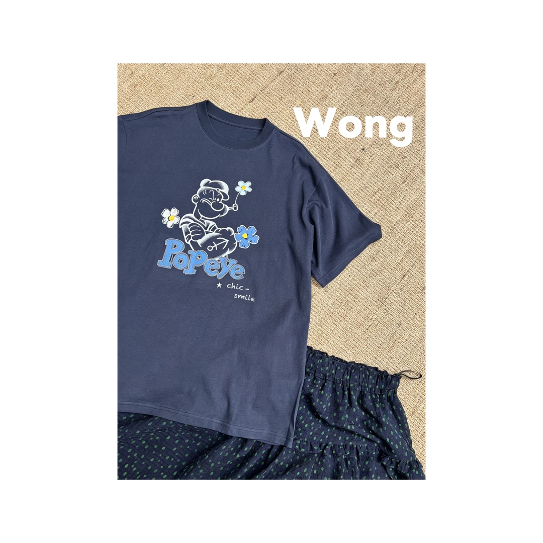 Wong_ting小众设计师夏季大力水手休闲百搭短袖T恤6612