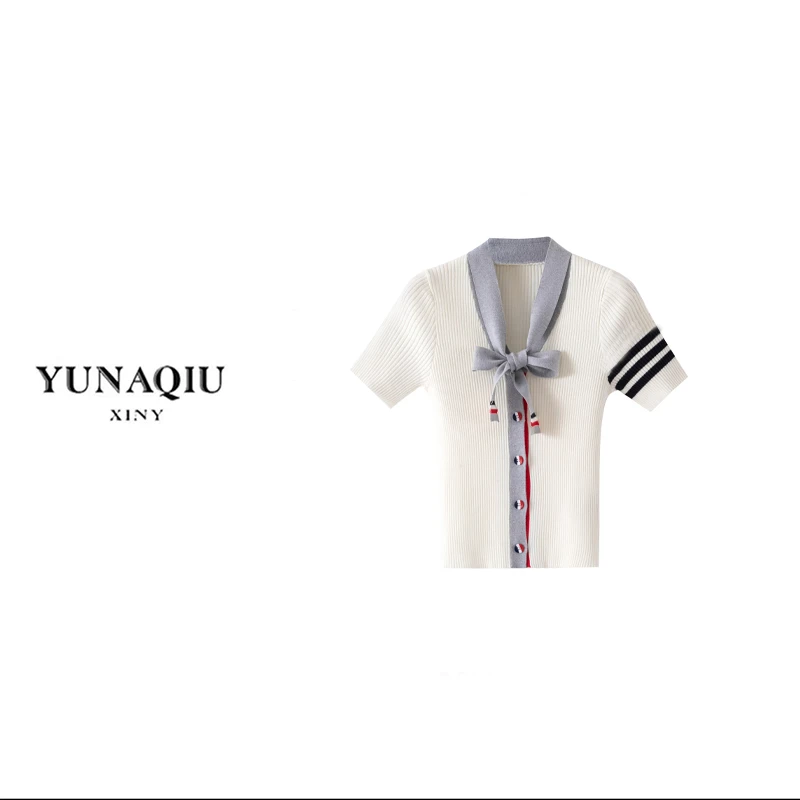 2025新款学院风针织显瘦短袖上衣-7365