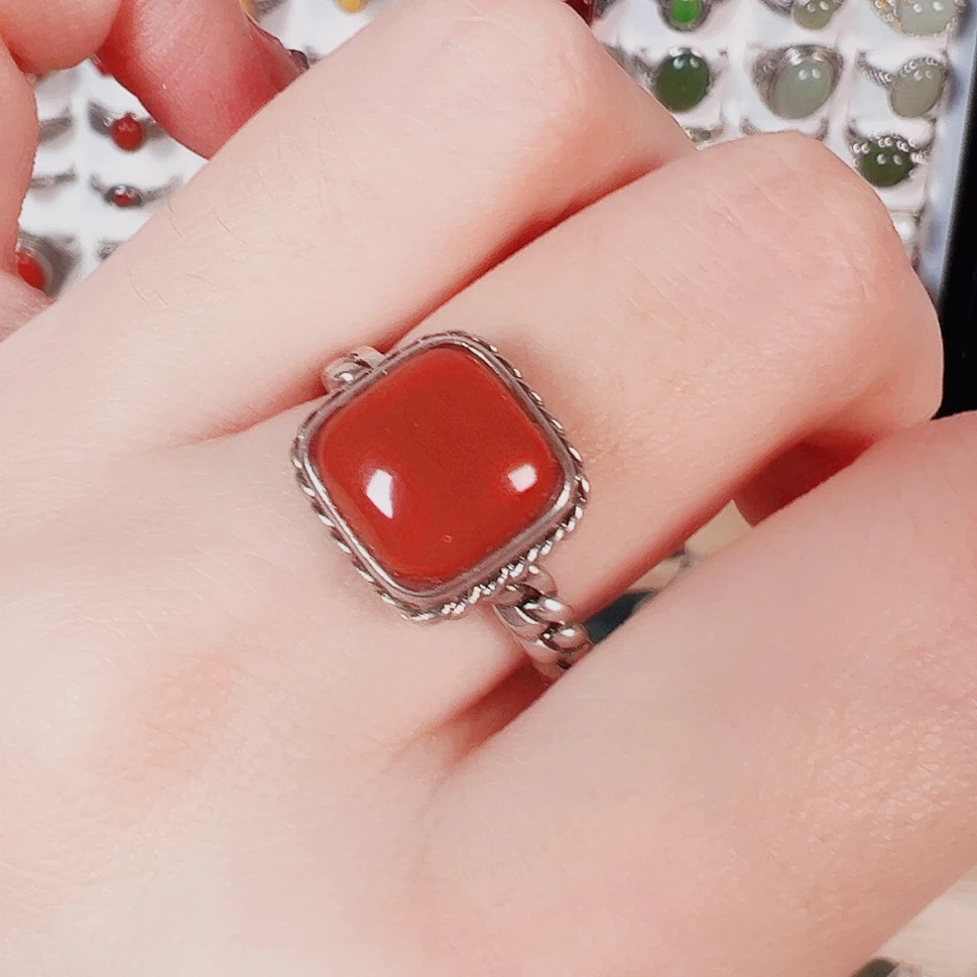 玛瑙/玉髓戒指银S925镶嵌