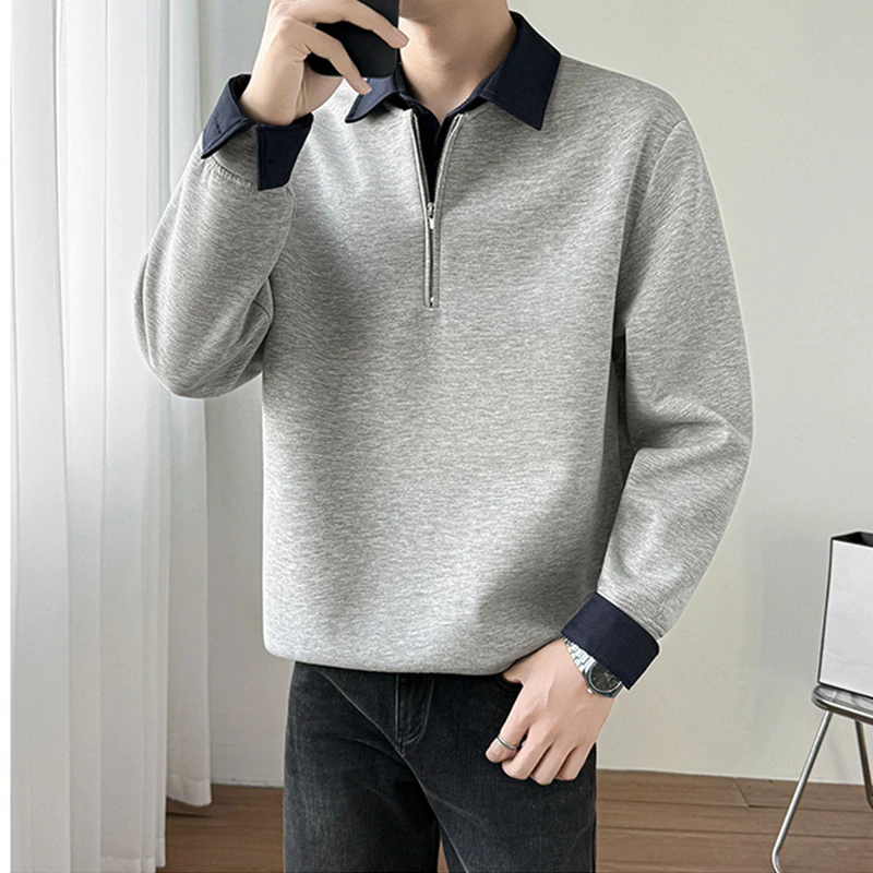 DeweLvum匠心制作！一眼就爱上!新款假两件休闲透气宽松翻领卫衣男