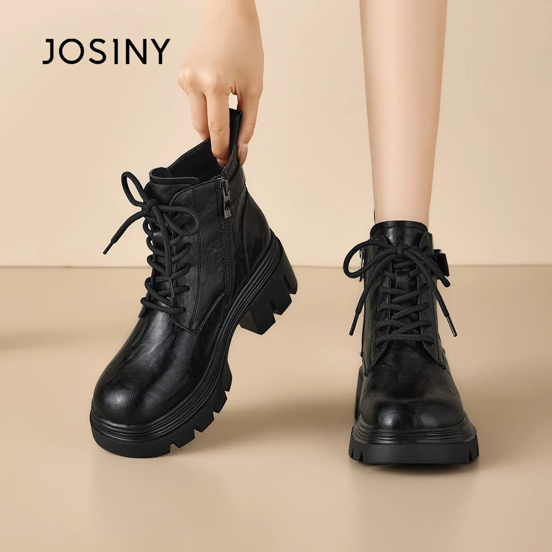 卓诗尼英伦风流行洋气马丁靴今年圆头黑色欧若厚底女中筒靴鞋子