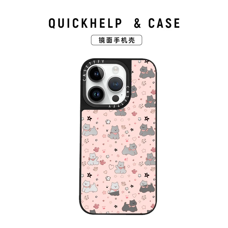 镂空爱心小熊适用苹果16手机壳13保护壳苹果iPhone15补妆镜14镜面