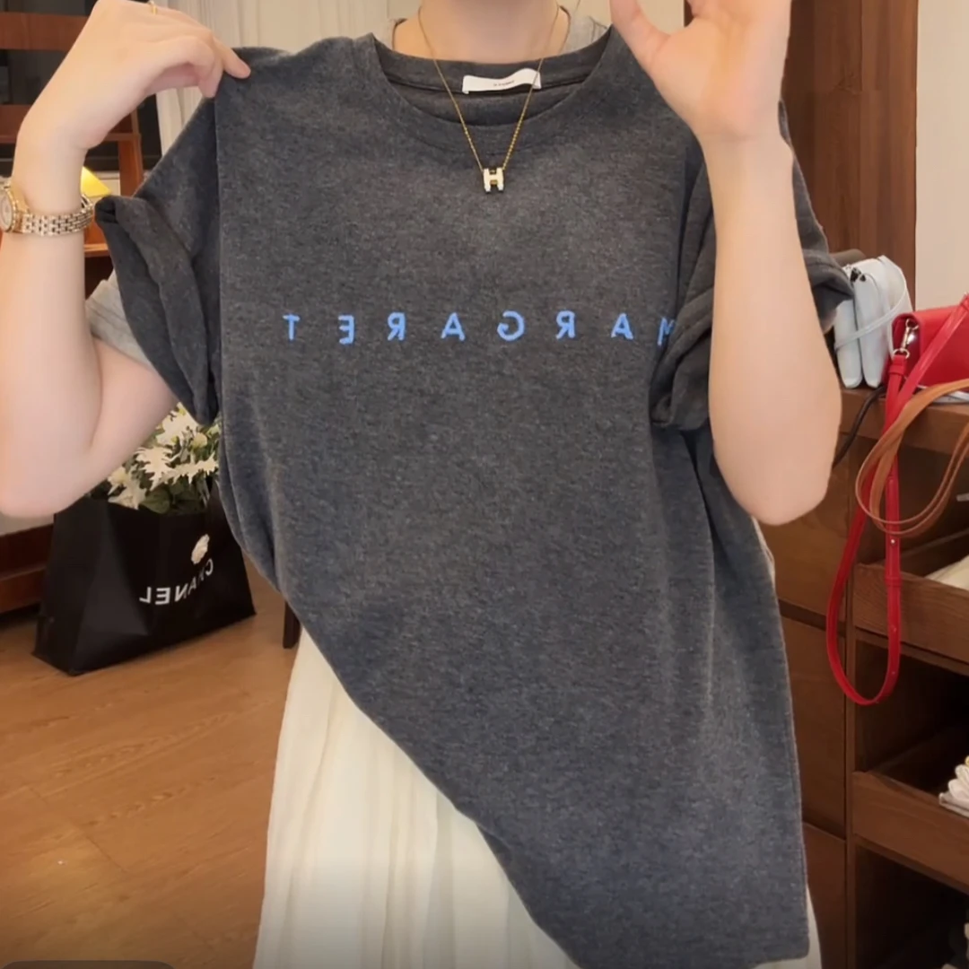 设计感时尚百搭正肩短袖T恤女2025夏季新款韩版通勤宽松显瘦上衣