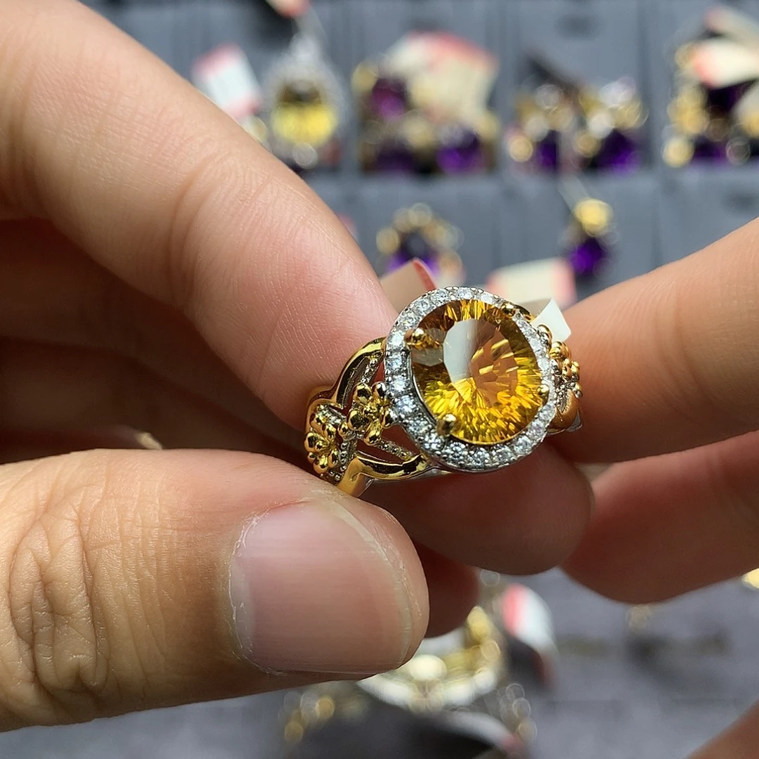 银S925镀金镶嵌水晶戒指