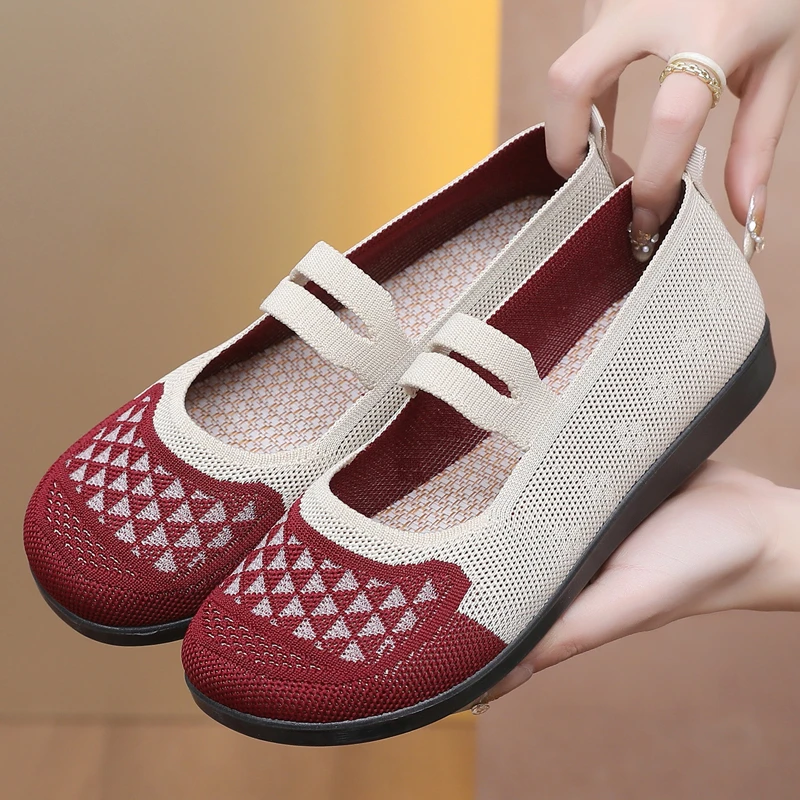 2025春季新款飞织网面妈妈鞋一脚蹬懒人舒适透气平底休闲鞋