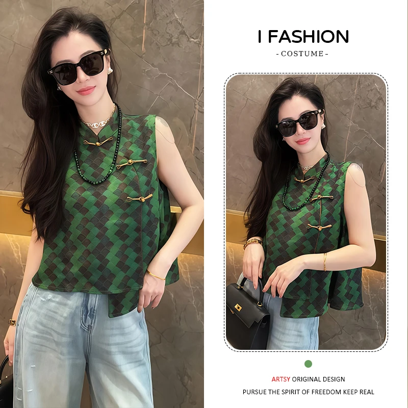 新中式国风轻奢显瘦无袖衬衫女2025年夏季新款小个子减龄百搭上衣