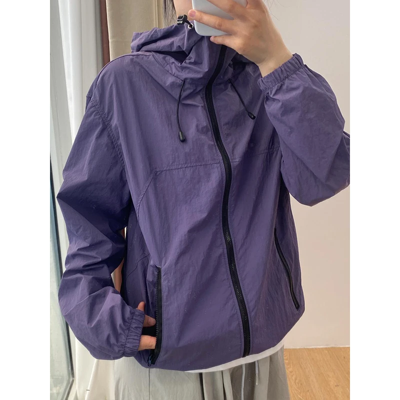 紫色防晒衣冲锋衣男薄款山系防晒服外套夏季登山服户外川西穿搭