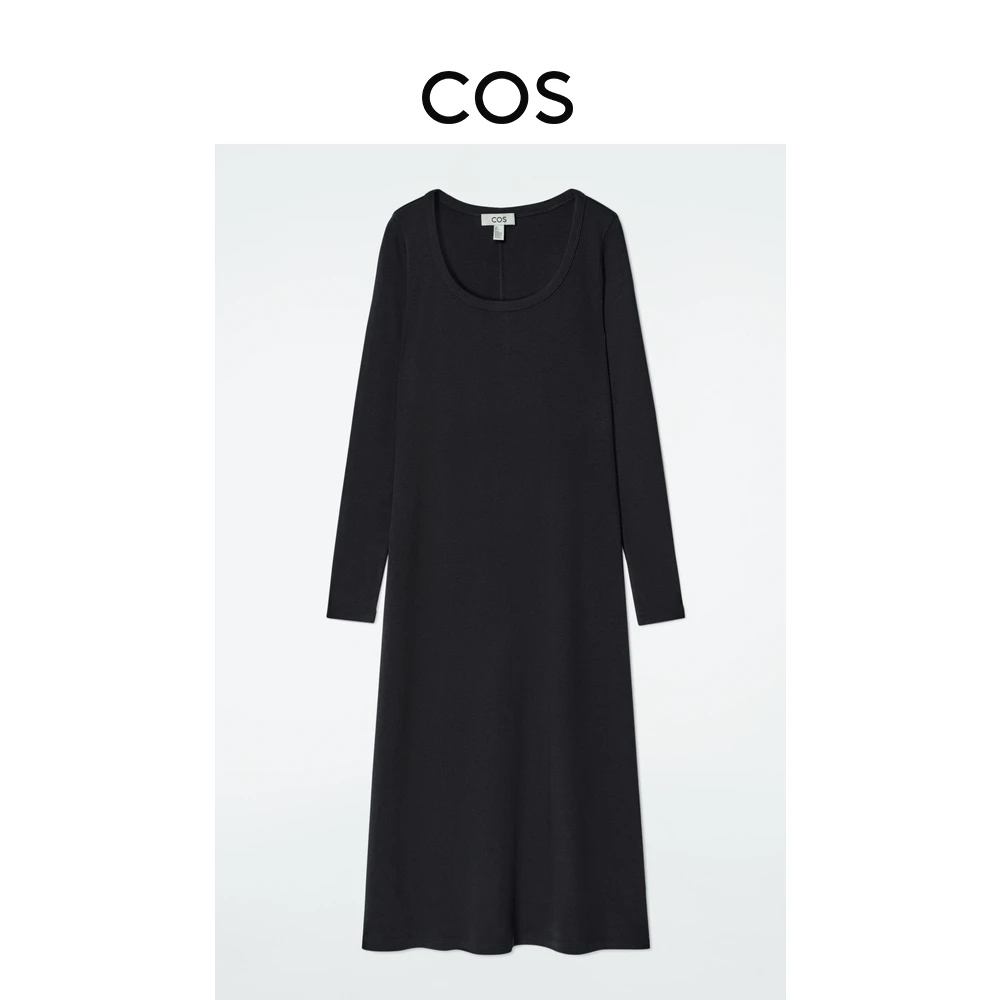 COS女装 修身版型罗纹针织连衣裙藏青色2025春季新品1276139001