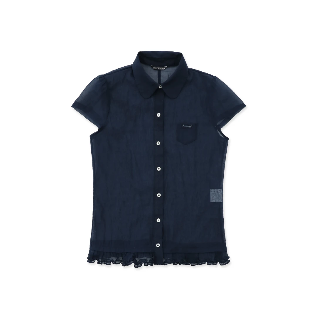 【东山口】Moromoro柔棉材质透气下摆花褶可叠穿小织唛短袖衬衫上衣