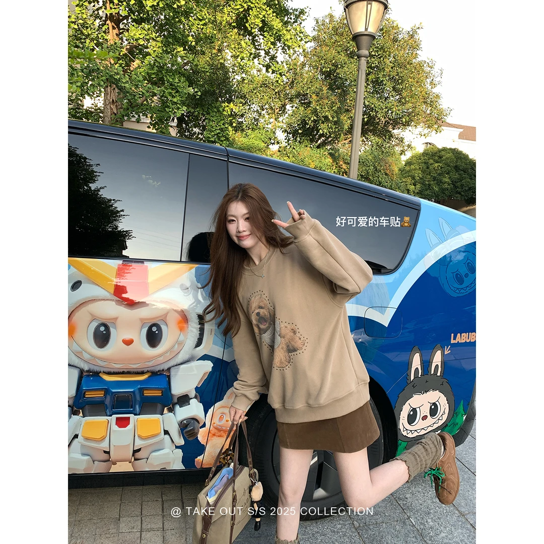 take oooout外卖到了【慵懒假期】印花圆领卫衣韩系上衣WM5ISY11