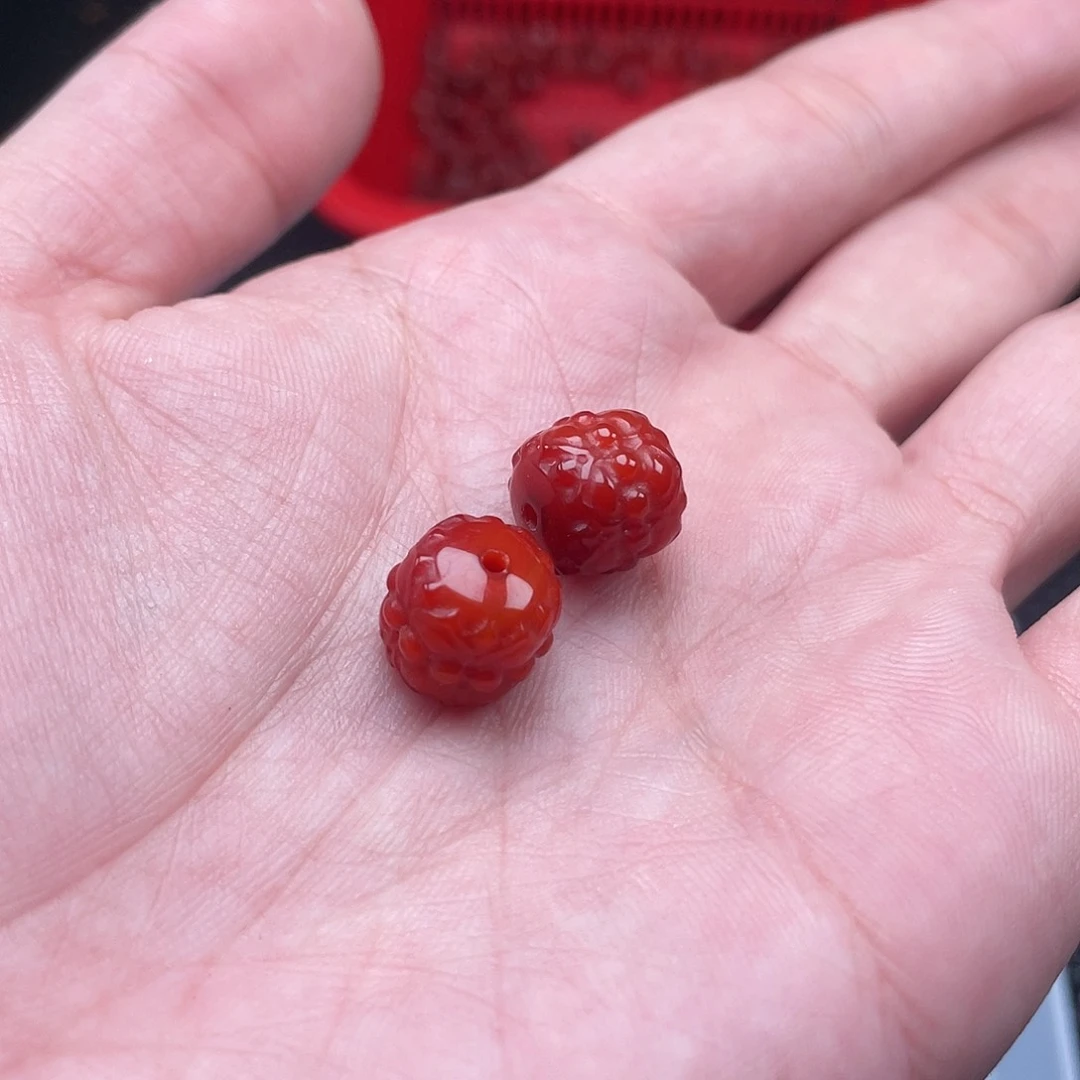 南红玛瑙4号 11*12柿子红九转莲花珠一组2颗未镶嵌
