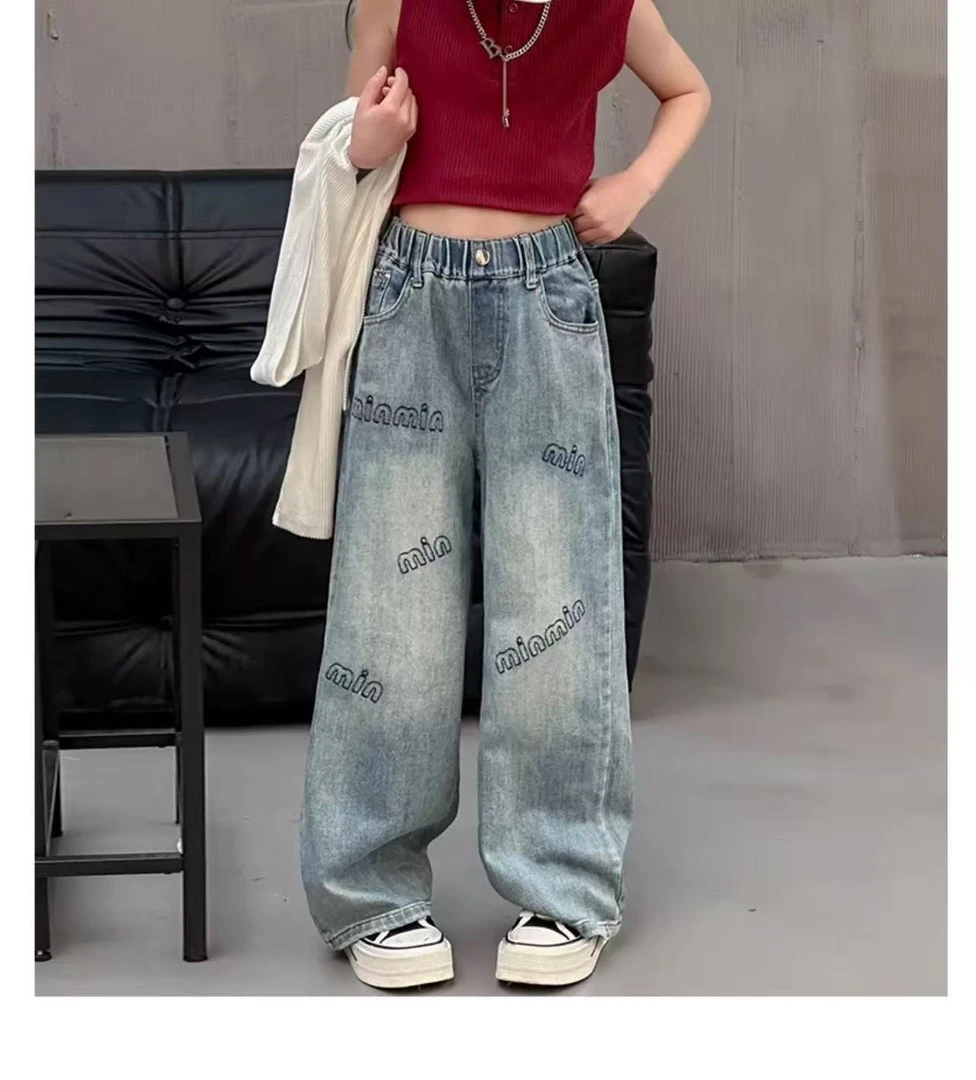 女童牛仔裤2025新款韩版春款中大童牛仔裤女孩时尚秋季显瘦宽松裤