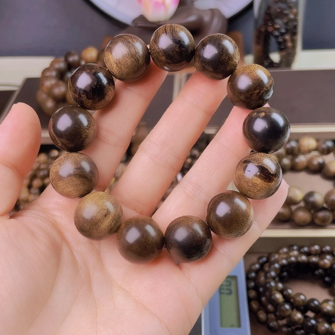 手串沉香木独**月越南芽庄老白棋玉化老料瘤疤1.8