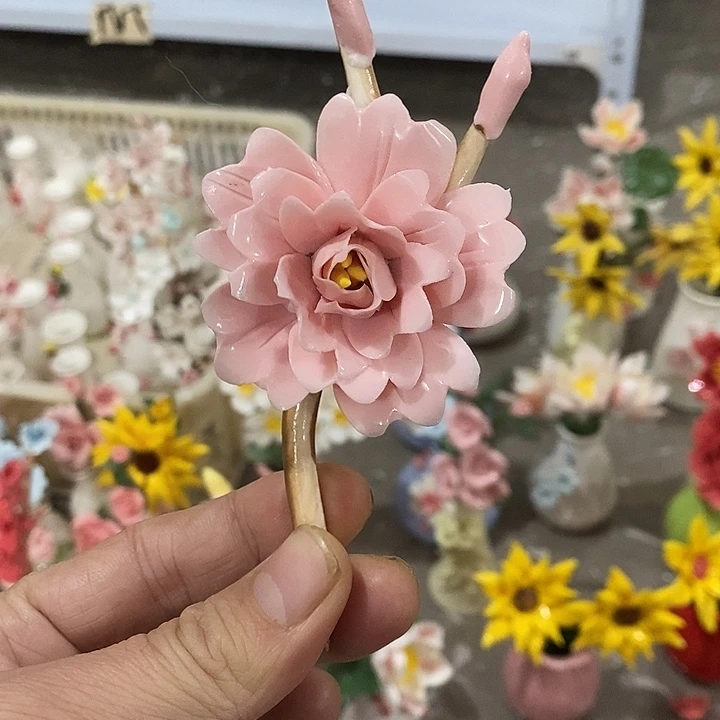 瓷片纯手工陶瓷花摆件瑕