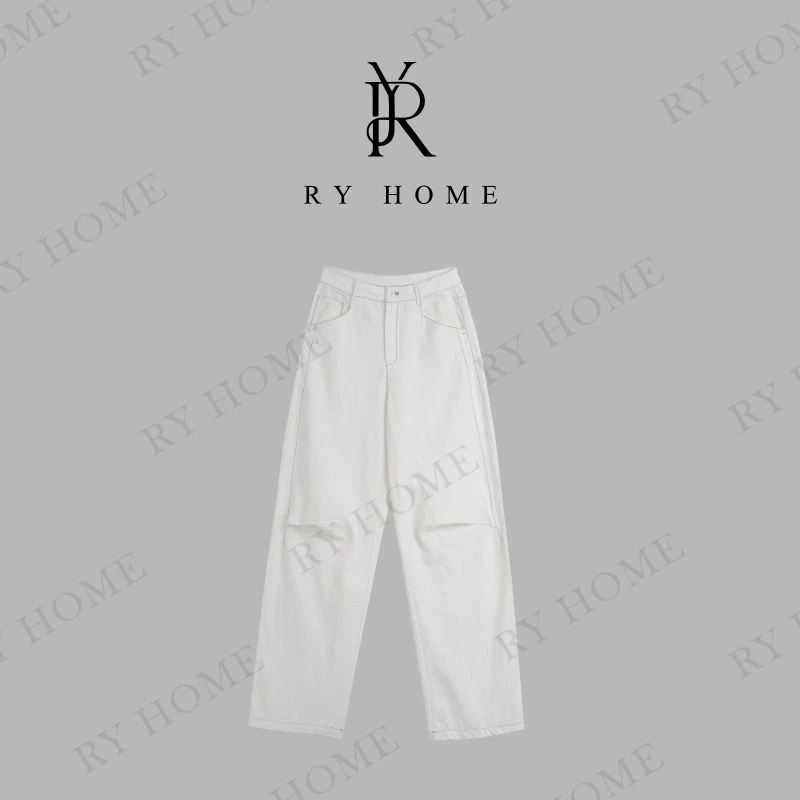 【容雨RYHOME】亚麻＋棉撞色线净版直筒休闲裤252K2652