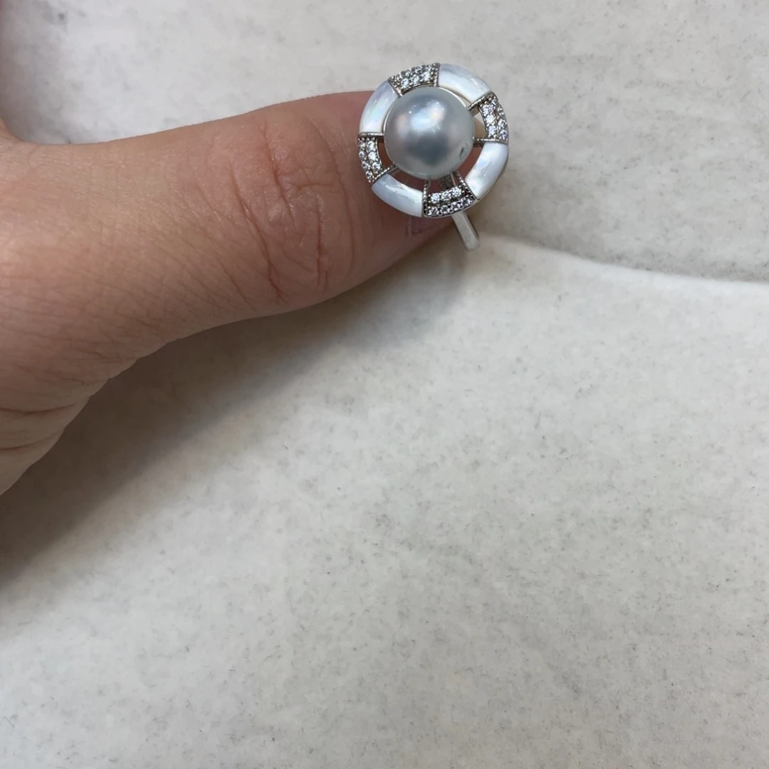 银S925镶嵌戒指海水珍珠