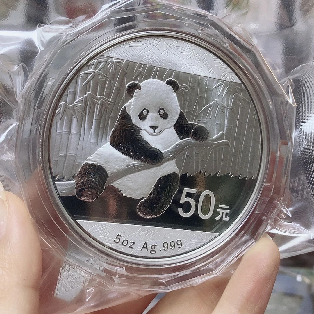 纯银2014年熊猫银币5盎司原盒证