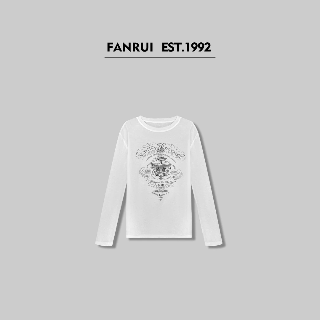 FANRUI/泛芮「旺角周末」精梳棉印花百搭设计感长袖T恤ZY14983