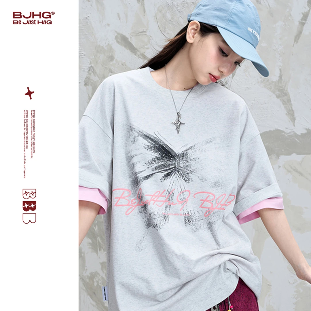 【专属】BJHG不计后果寓意蝴蝶短袖t恤男女夏吸湿速干凉感功能T恤