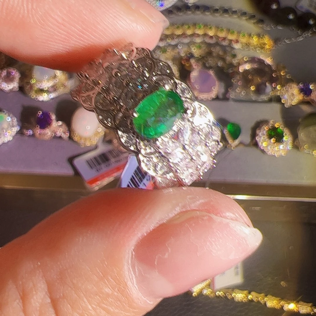 祖母绿戒指银S925镶嵌