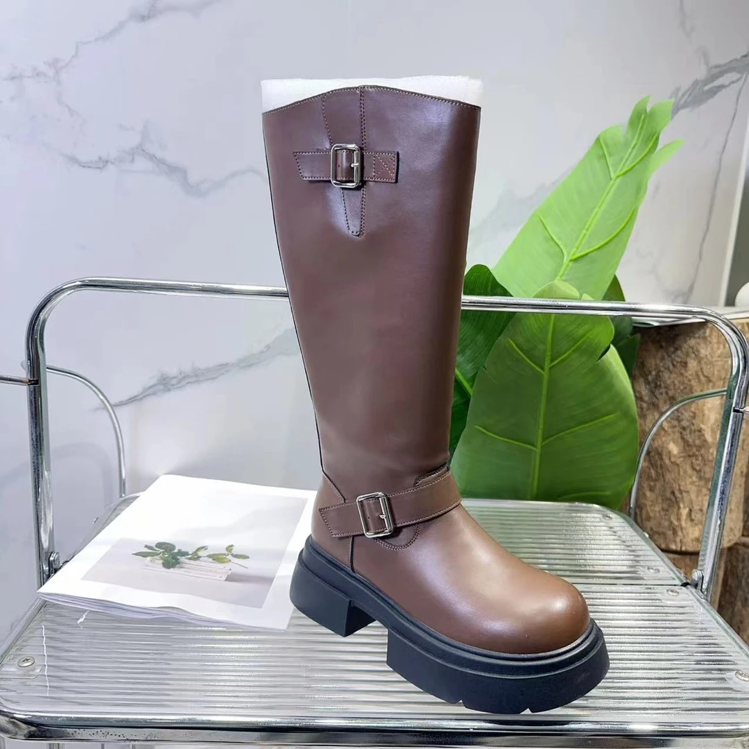 秋冬新款韩版通勤瘦瘦简约厚底裸靴长靴296-20(加绒)