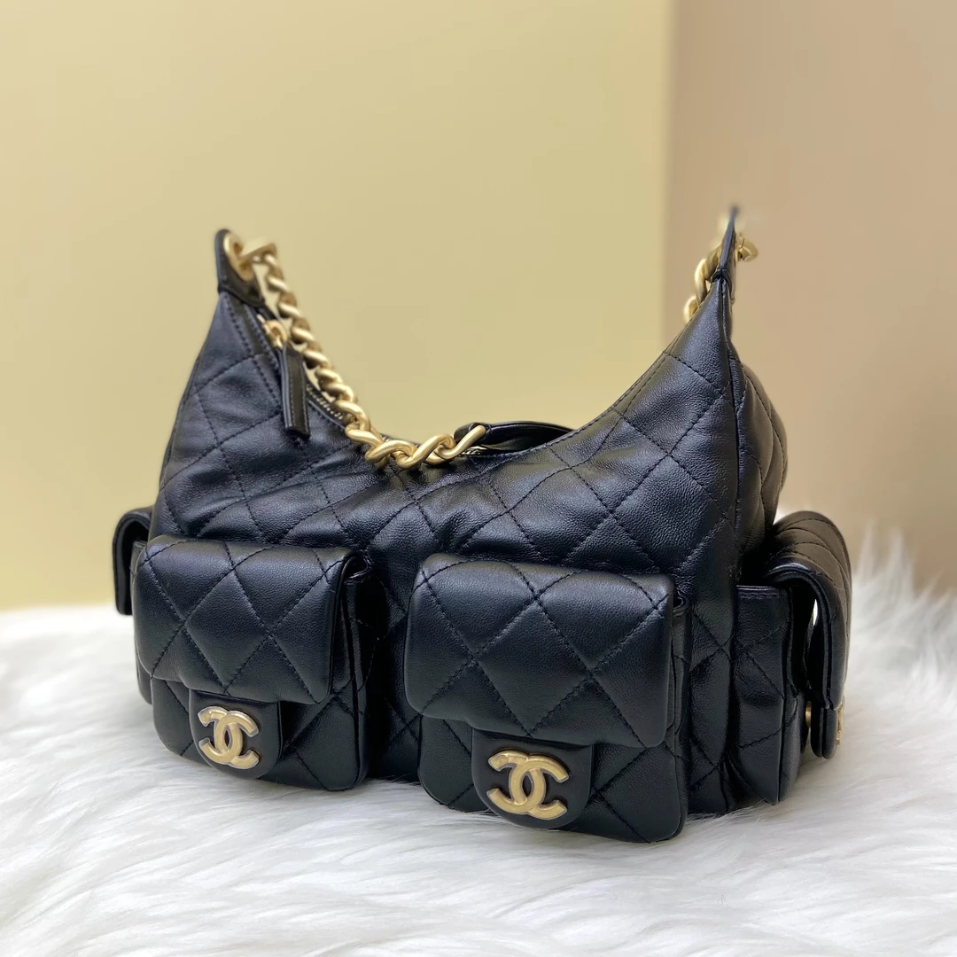 未使用 Chanel/香奈儿 全新 25C 黑金 hobo 嬉皮包 小号 单肩包