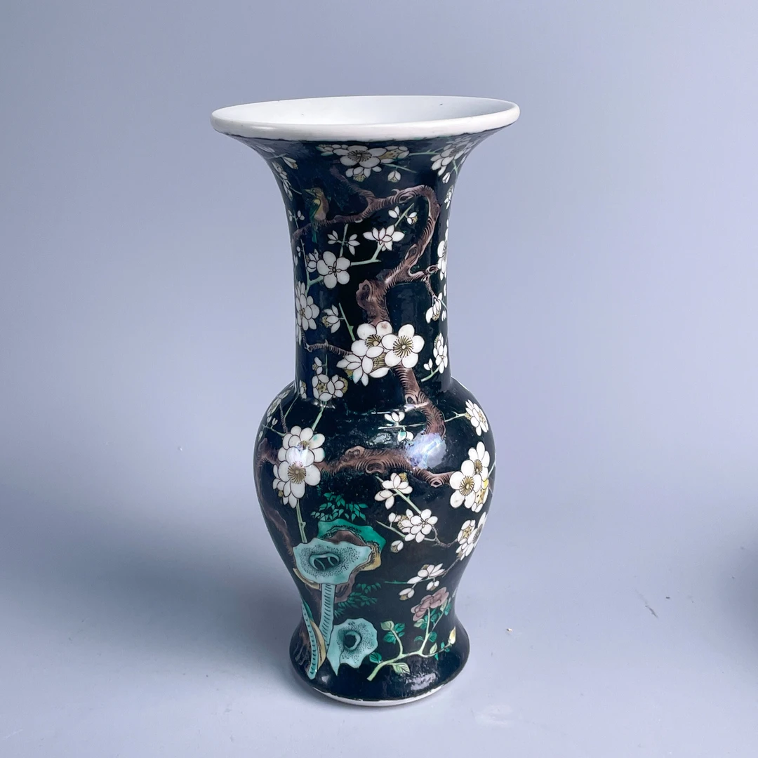 瓷器/古董光绪墨地冰梅纹花觚-M25AX001216古玩/收藏/文物/绣花张