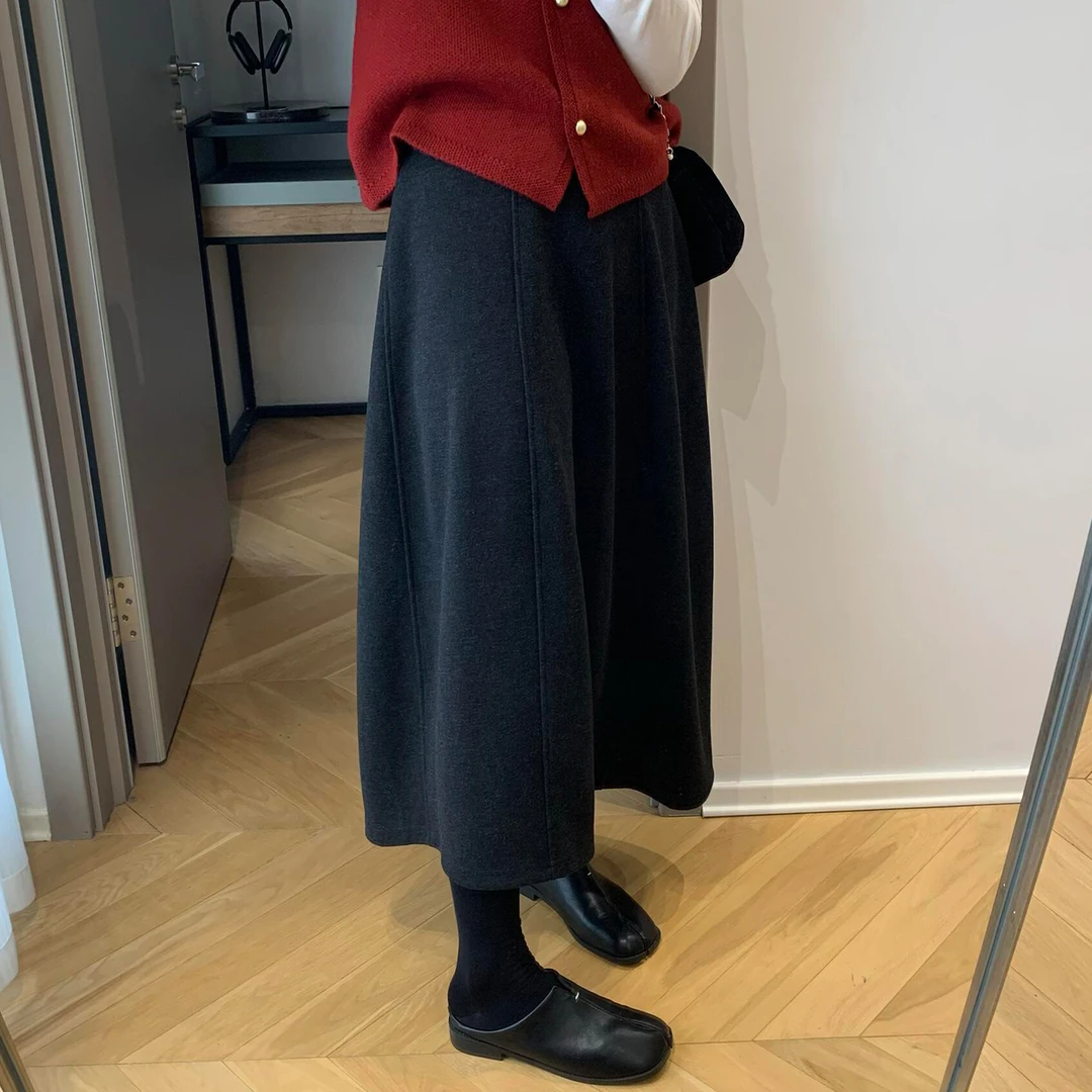 高级感毛呢半身裙女秋冬新款气质a字裙大码微胖mm遮胯显瘦花苞裙