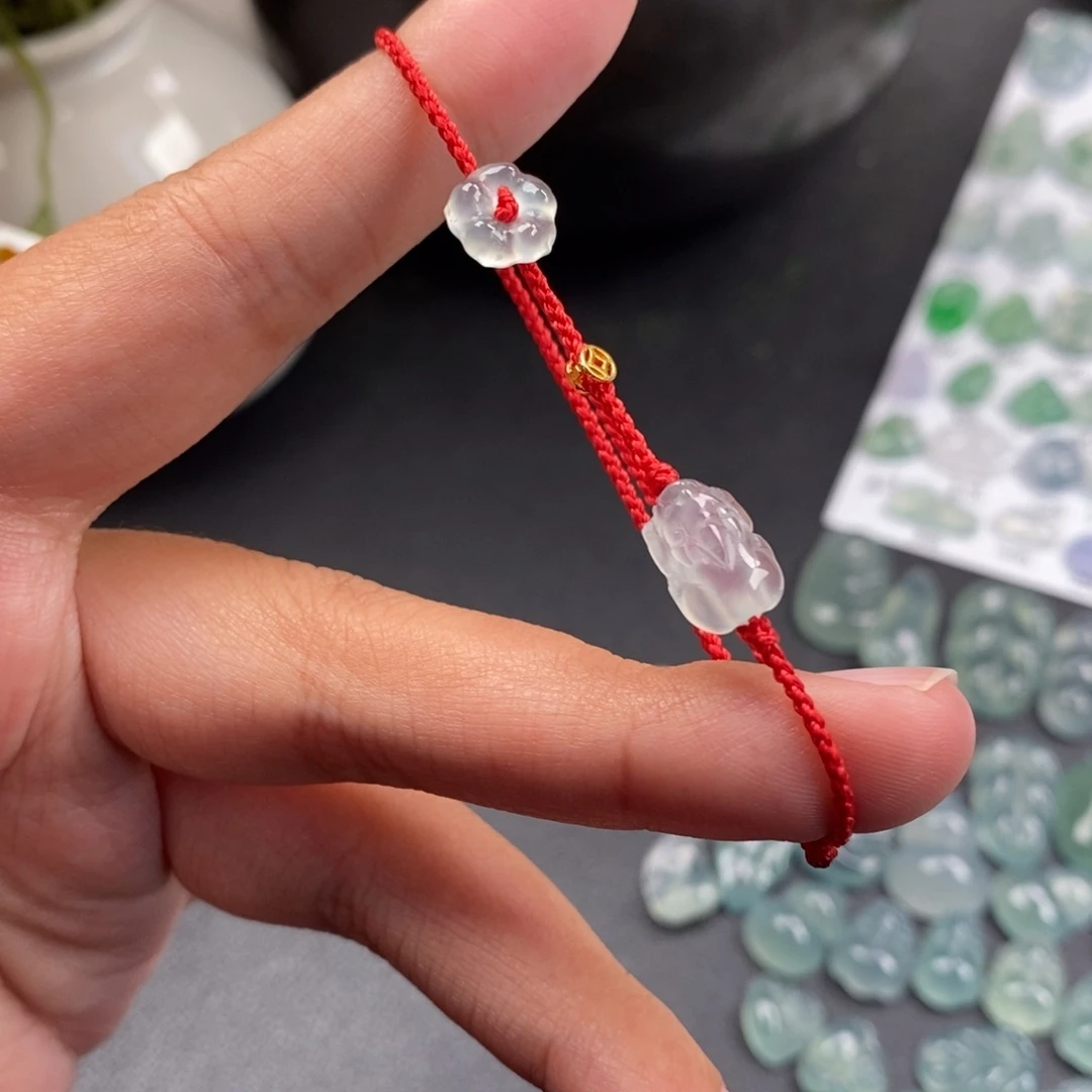 翡翠散珠貔貅花花手绳