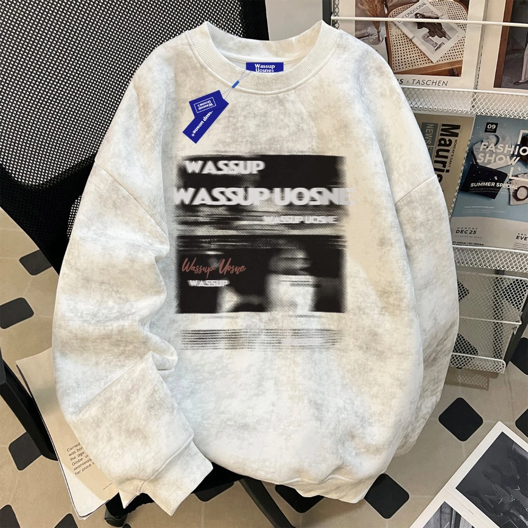 WASSUP UOSNE美式高街无帽卫衣男潮牌痞帅高级感秋季短宽中山上衣