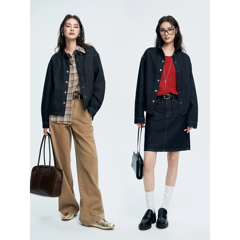 【新】棉仓362607001-【旺角海滩】复古牛仔短外套半裙套装