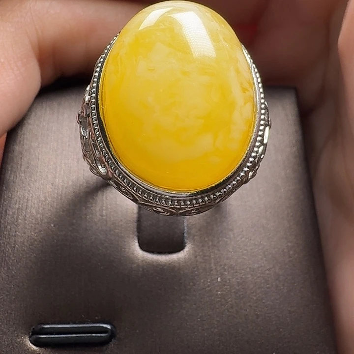 蜜蜡银S925镶嵌戒指戒指