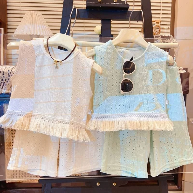 女童夏套装新款女孩森系夏季无袖背心上衣洋气宝宝夏装休闲