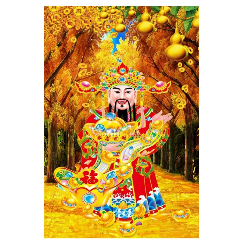 1.05米大格纯手工绣好的十字绣成品719财神装饰画