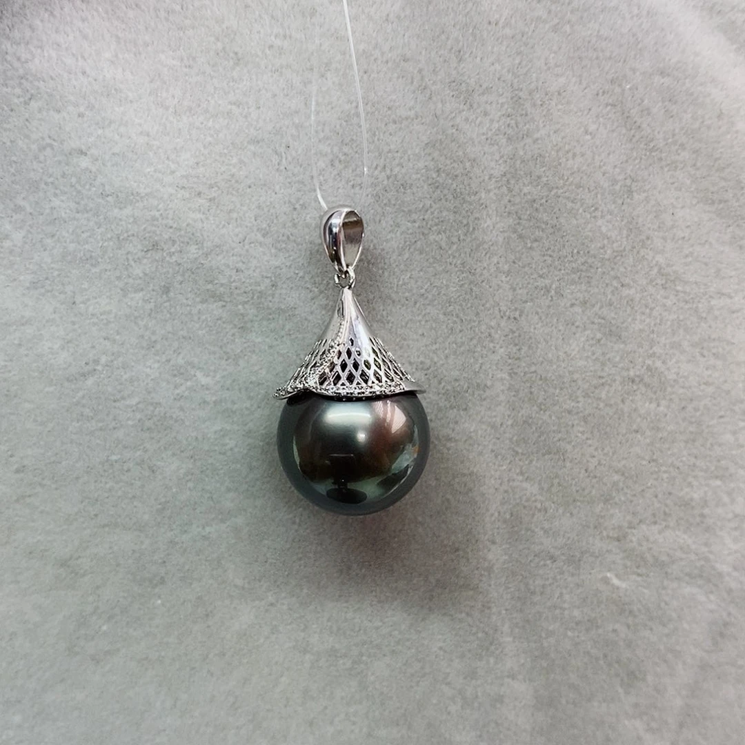 吊坠(不含链)银S925镶嵌海水珍珠14-15