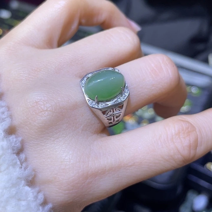 和田玉银S925镶嵌戒指